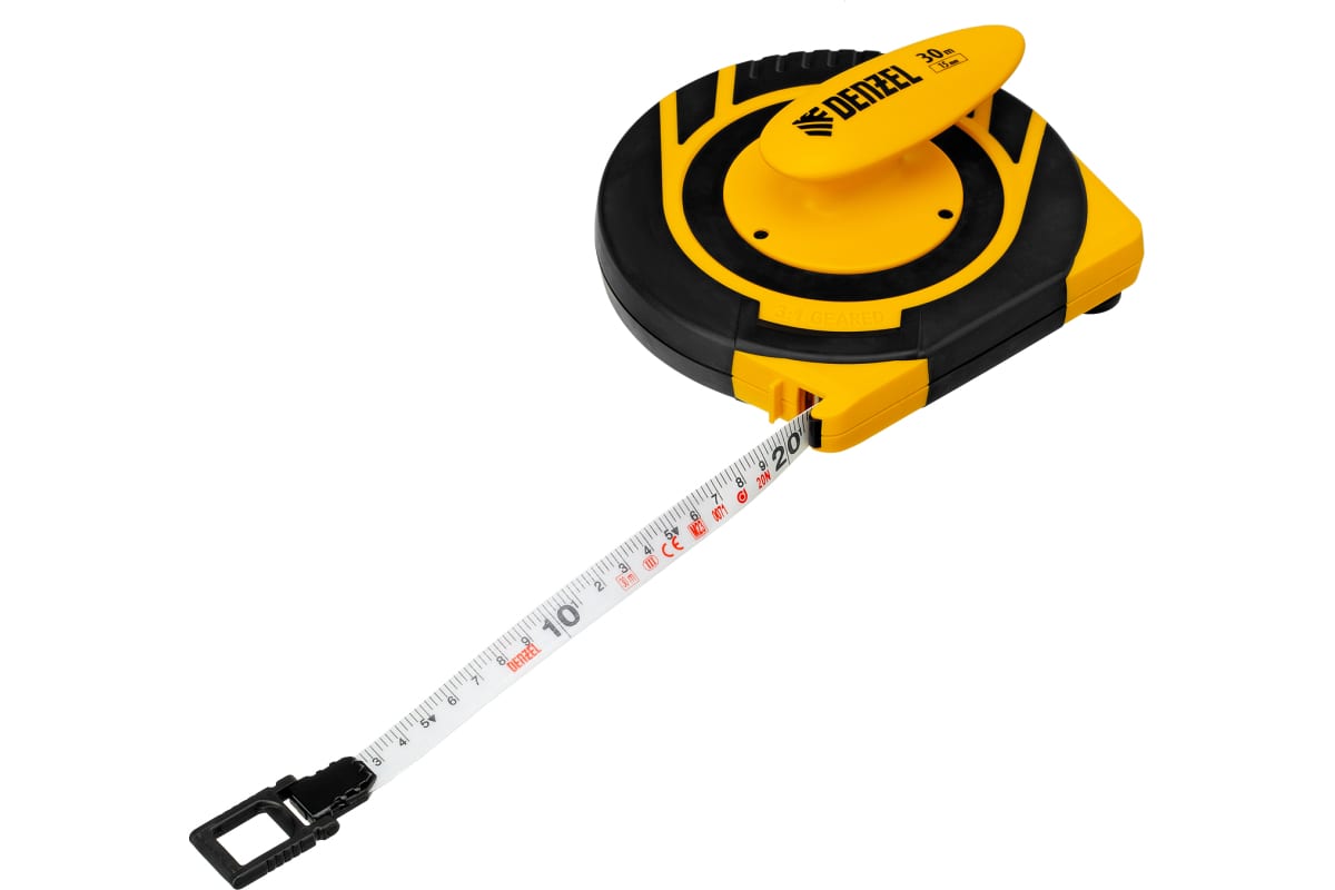 Рулетка 30м/15мм геодезическая фиберглассовая лента, ЗАКРЫТЫЙ корпус Denzel