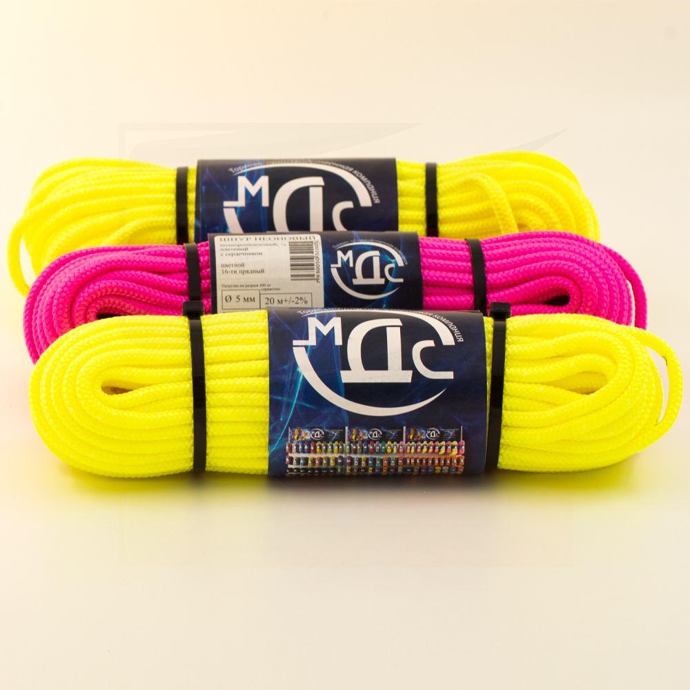Канат полипропиленовый плетеный неон 5 мм 16 прядный 20 м с сердцевиной МДС