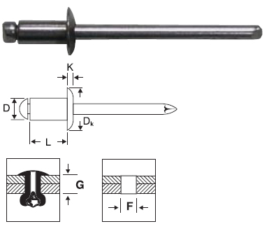 Заклепка вытяжная А2/А2 (нержавейка/нержавейка) 4,8х20,0 Гарпун скидки любое кол-во доставка по РФ