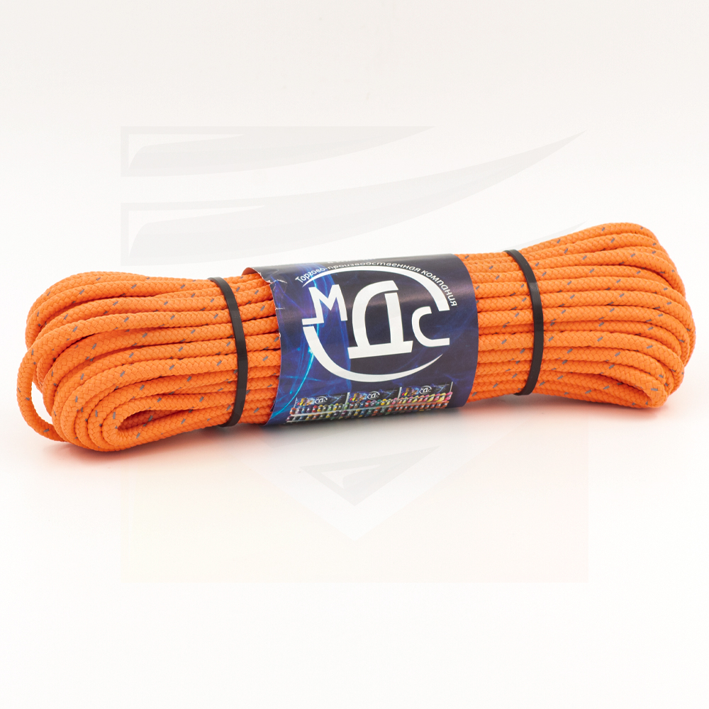 Канат полипропиленовый плетеный светоотражающий 6 мм 16 прядный 20 м с сердцевиной МДС