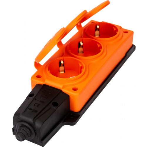 Колодка штепсельная 3-гн. с крышкой с/з 16А IP54 (каучук) оранж. 4113 NE-AD (1/12/120) низкая цена