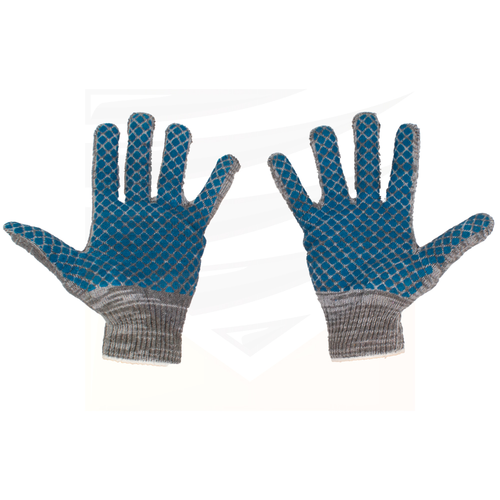 Перчатки трикотажные ХБ с ПВХ 5 нитей 10кл. серые (уп.200 шт)