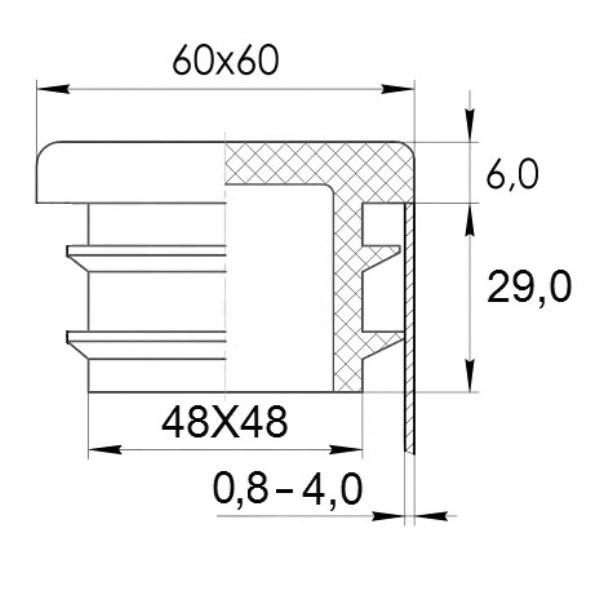 Заглушка квадратная 60х60 практичная черная RAL 9017 4