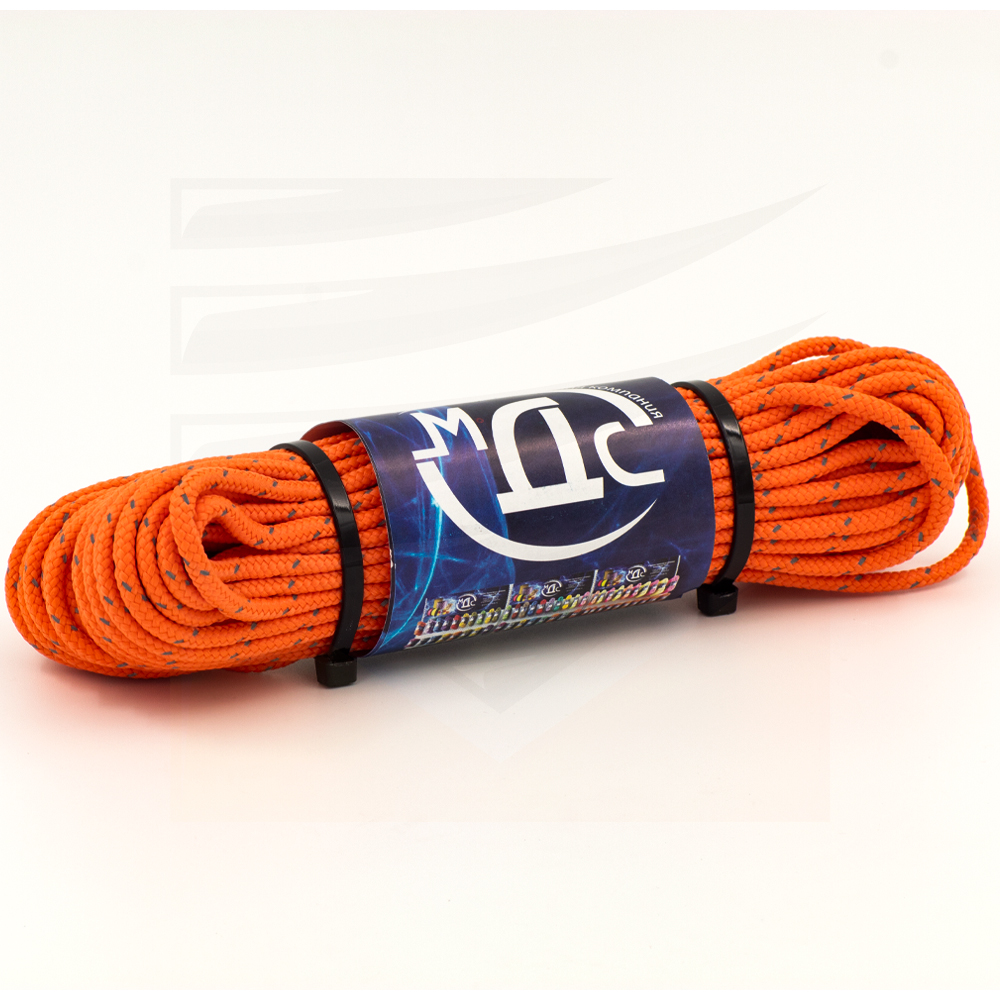 Канат полипропиленовый плетеный светоотражающий 4 мм 16 прядный 20м с сердцевиной МДС